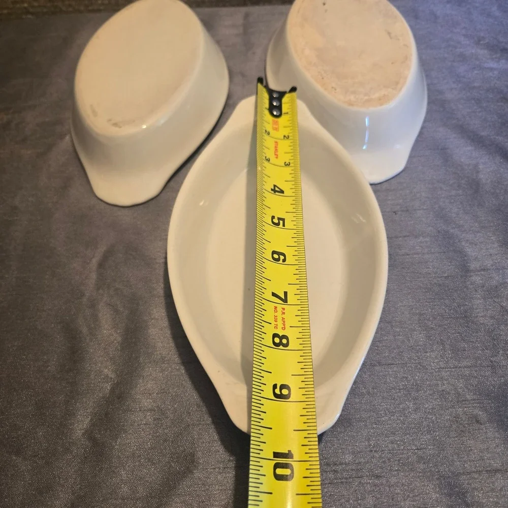 Chaozhou‎ Stoneware Cream Oval Au Gratin Dishes Set of 3 Tab Handles 9.5 Inch